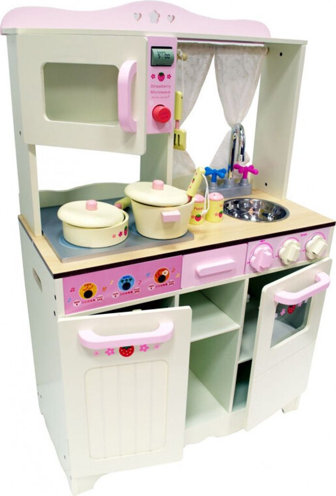 4iQ HANIA Holzspielzeug Küche für Kinder Weiß / Pink 60x30x97 cm