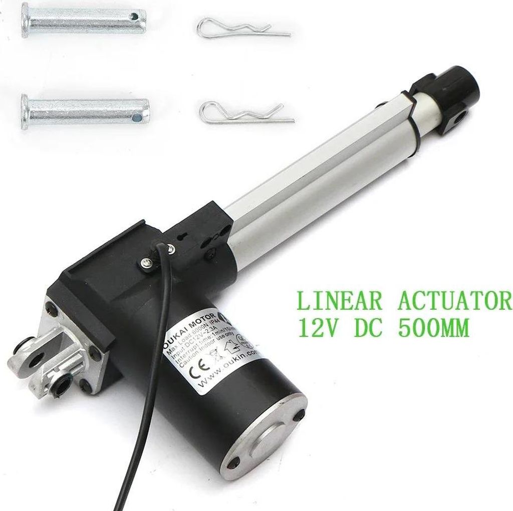 Elektrischer Linearantrieb - 12V DC - Hub 500 mm - 6000 N Druck/4000 N Zug - 5 mm/s - 48 dB - IP44 - Schwarz