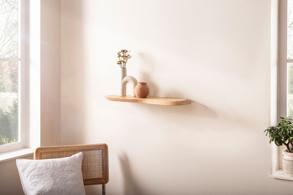 WOHNLING Wandregal Akazie Massivholz 40cm - Schwebendes Design Regal für die Wand Holz massiv - Hängeregal in organischer Form - Wandboard Echtholz