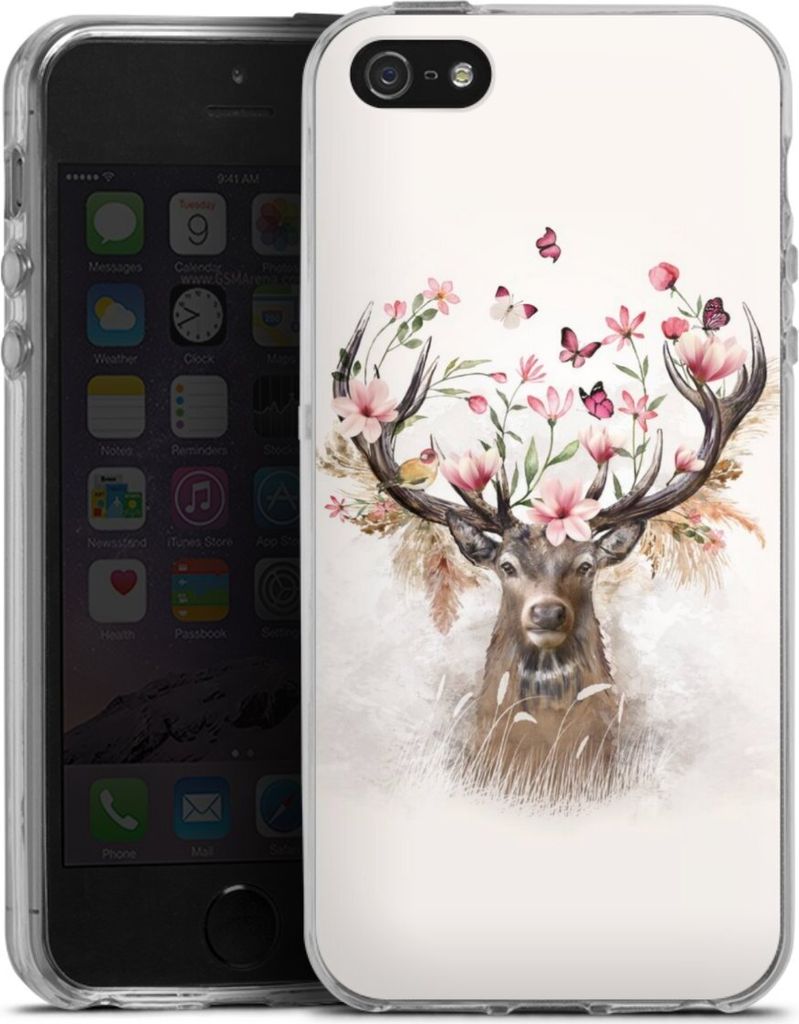 DeinDesign Handyhülle für Apple iPhone 5s Silikon Hülle Case Smartphone Schutzhülle Blumen Hirsch Tiere