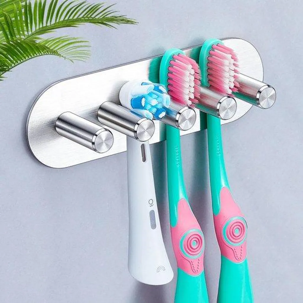 Support mural pour brosses à dents en inox argenté avec fixations incluses