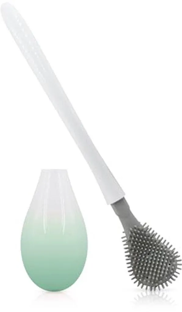 Brosse WC silicone longue avec manche acier lot de 2, ensemble 4 pièces
