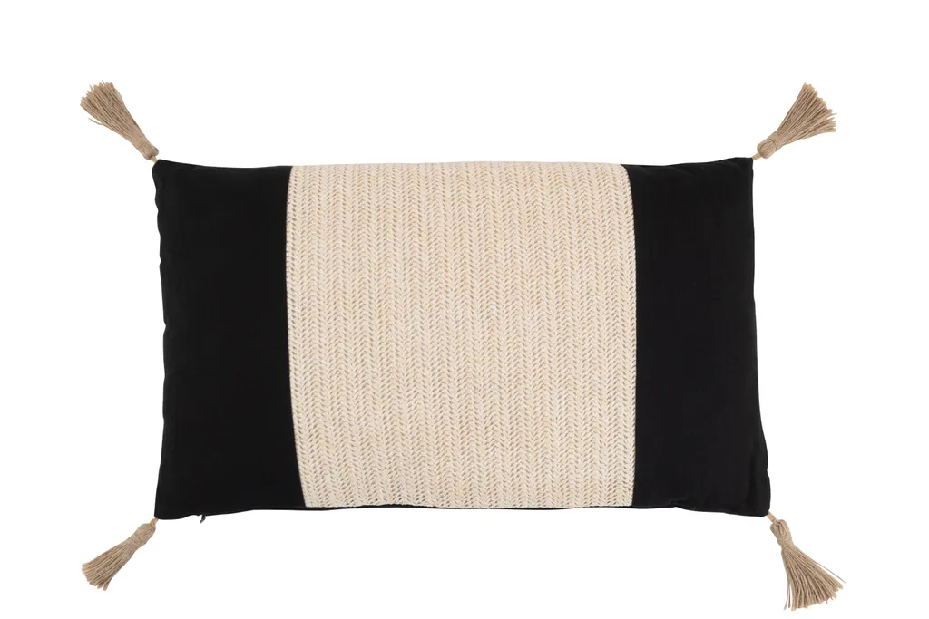 Coussin Déco Rectangulaire J-Line Tissé Noir Idéal pour Canapé et Fauteuil
