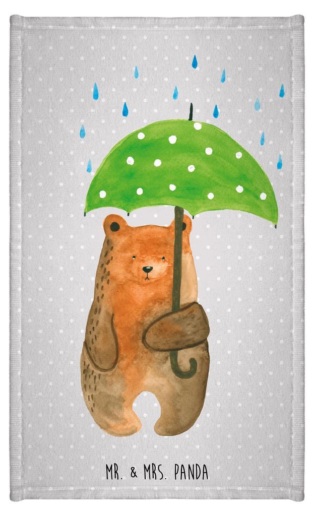 Mr. & Mrs. Panda Handtuch Bär Regenschirm - Grau Pastell - Geschenk, Familie, Klein, gästehandtuch, Liebe, Freunde, Partner, Teddy, Motiv, Spruch...