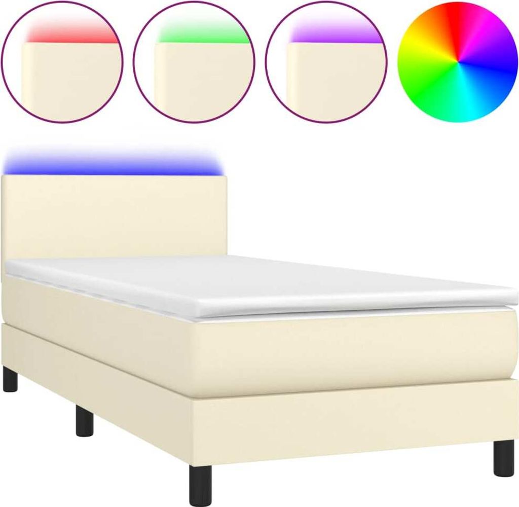 vidaXL Boxspringbett mit Matratze & LED Creme 100x200 cm Kunstleder