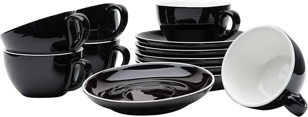 12-teiliges Cappuccino-Tassen Set 200 ml schwarz, Porzellan, Italia Serie
