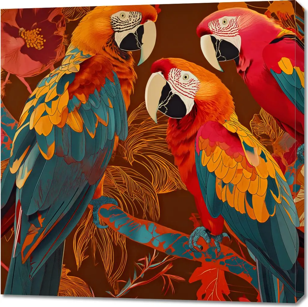 Décoration murale carrée Aras colorés 90x90 cm - Tableau sur toile