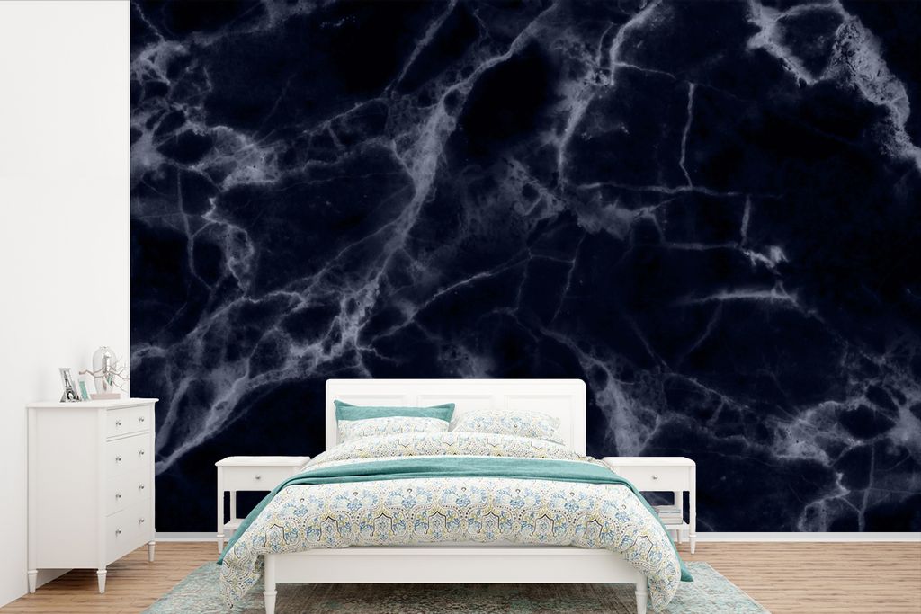 MuchoWow Fototapete für Wohnzimmer oder Schlafzimmer Wandtapete Vinyl Motivtapete Marmor - Gemustert - Schwarz - Grau - 420x280 cm - Zimmer für...