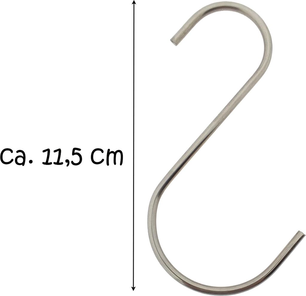 Robuste S-Haken 100mm, 3,5mm stark für Küche, Werkstatt, Garten – Praktische Aufhängelösung, Schwarz, 1 Stück