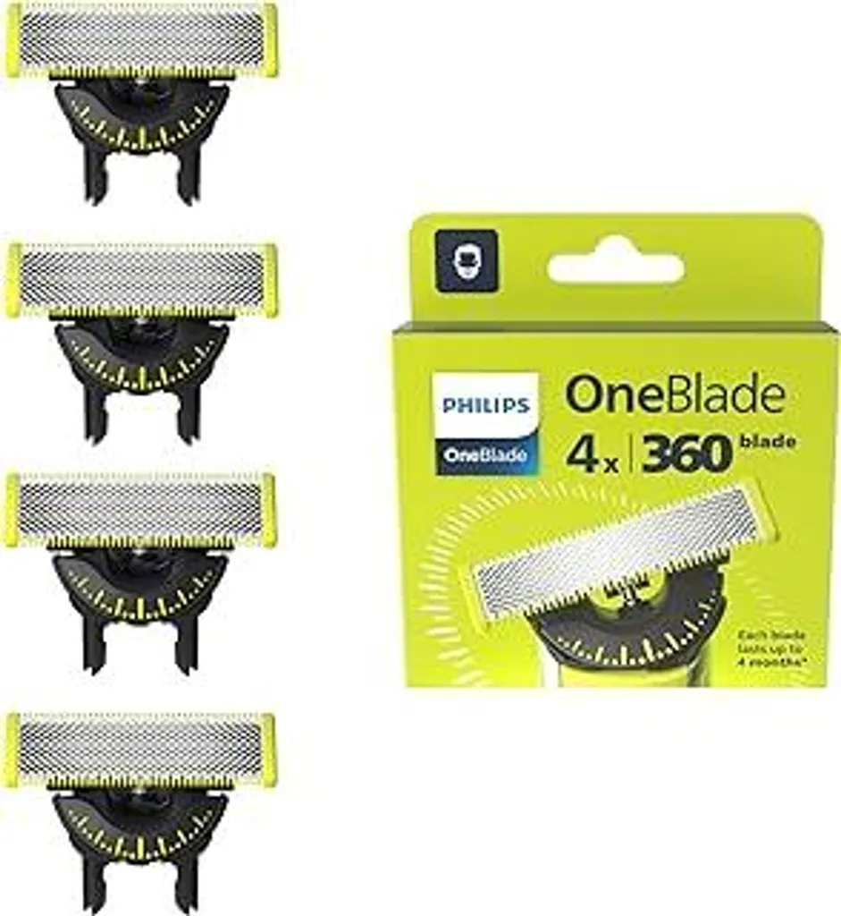 Lame Philips OneBlade Original 360, compatibili con tutti i modelli OneBlade e Pro, originali Philips, confezione da 4 (modello QP440/50)
