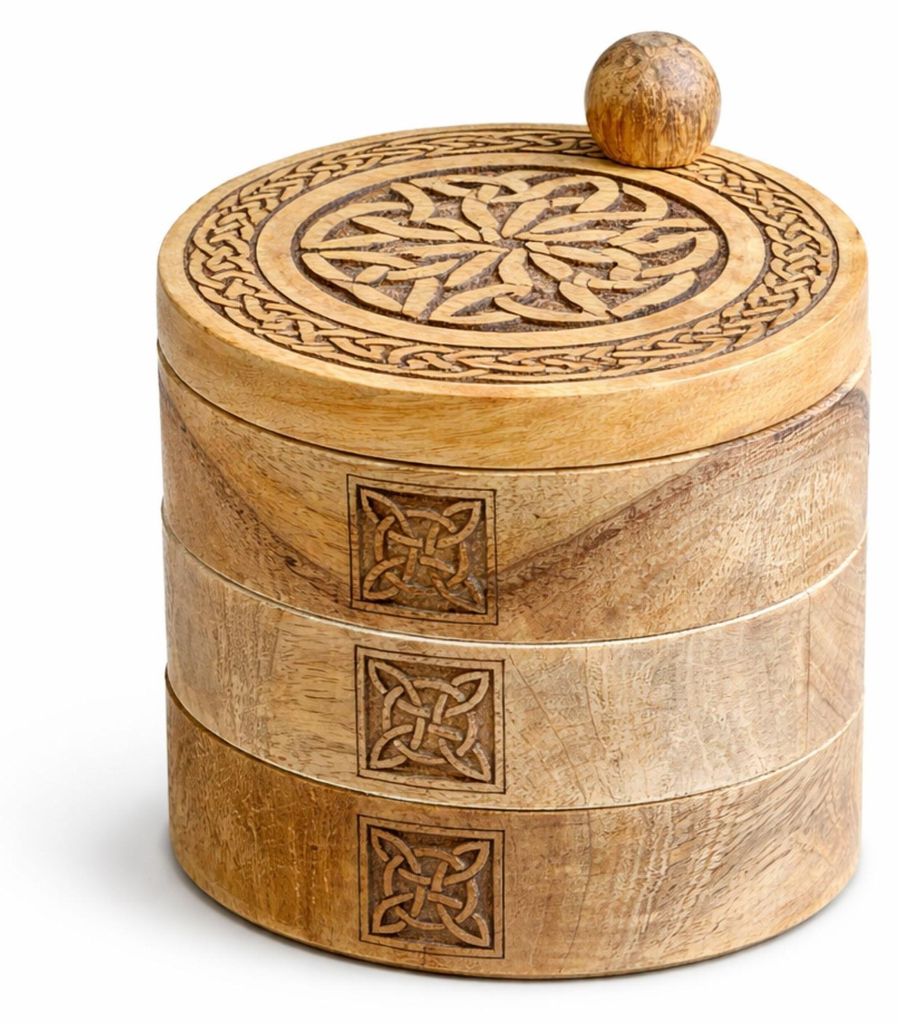 Boîte tournante en bois, sculptée sur trois niveaux, dans Image du produit 