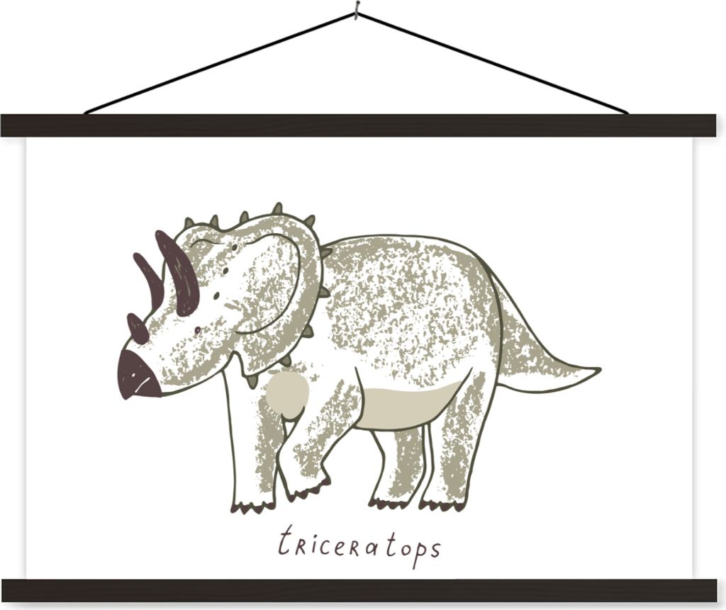 MuchoWow Textilposter Kinderzimmer - Triceratops - Dinosaurier - Jungen - Mädchen - Kinder 90x60 cm mit schwarzem Rahmen - Aufhängungssatz