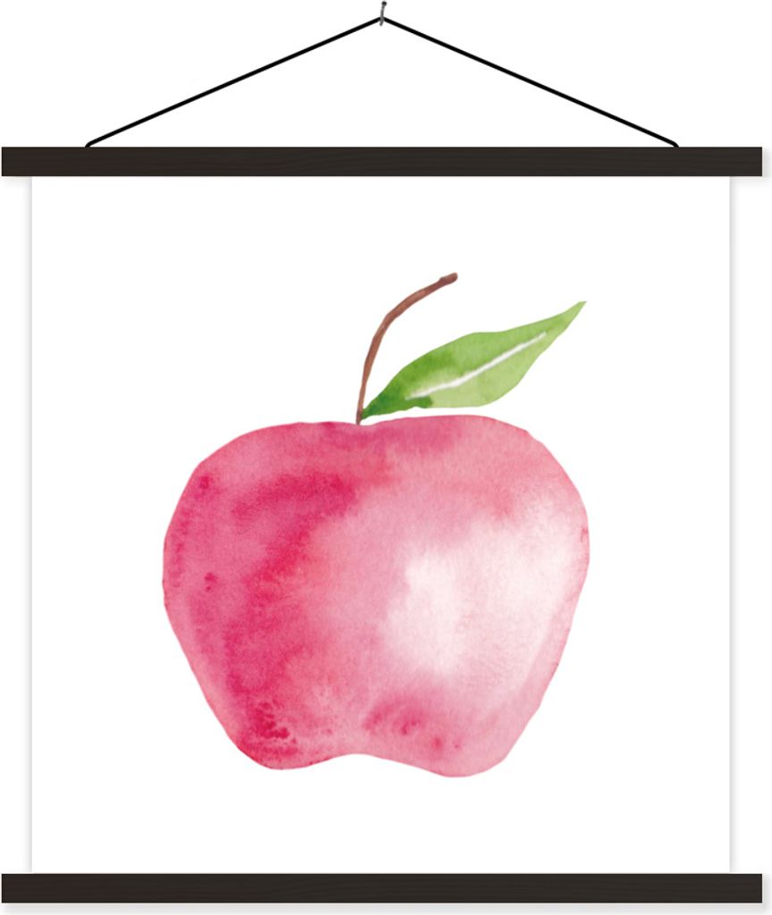 MuchoWow Textilposter Apfel - Rot - Aquarell 40x40 cm mit schwarzem Rahmen - Fotos