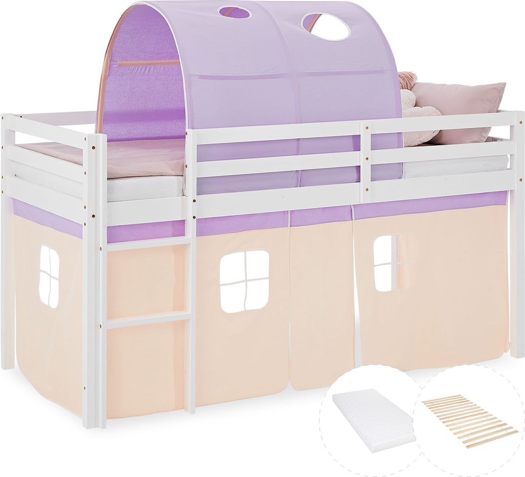 Hochbett Kinder 90x200 cm mit Matratze Kinderbett Obrázek produktu 