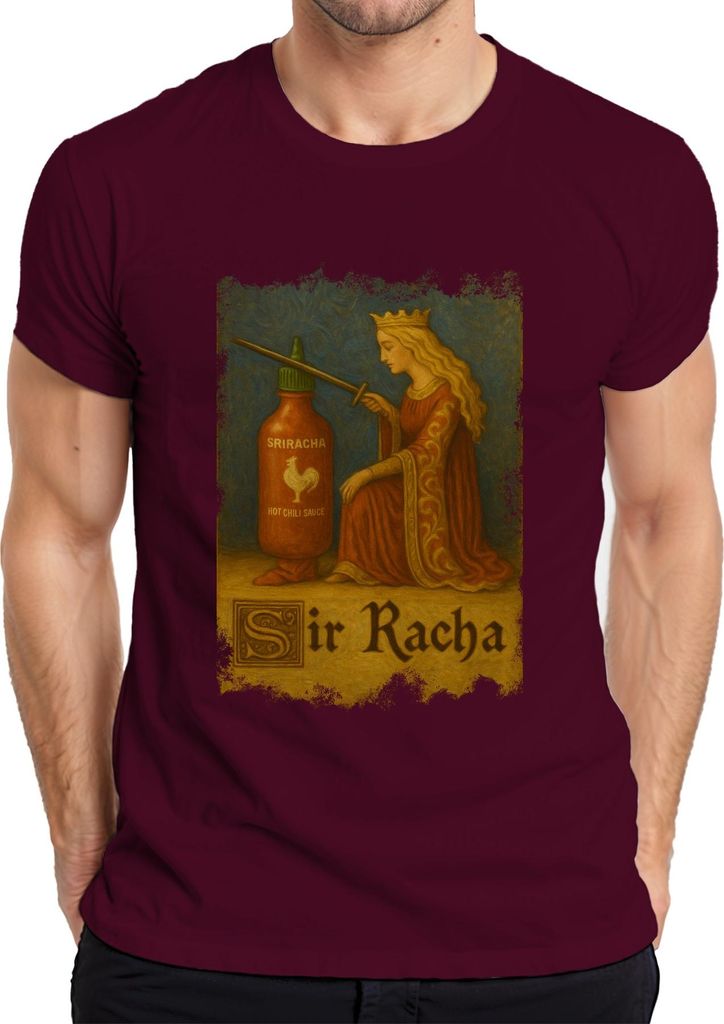 Sir Racha Sriracha Ritter Ritterschlag Königin Mittelalter Chili Herren T-Shirt, Burgundy, XXL
