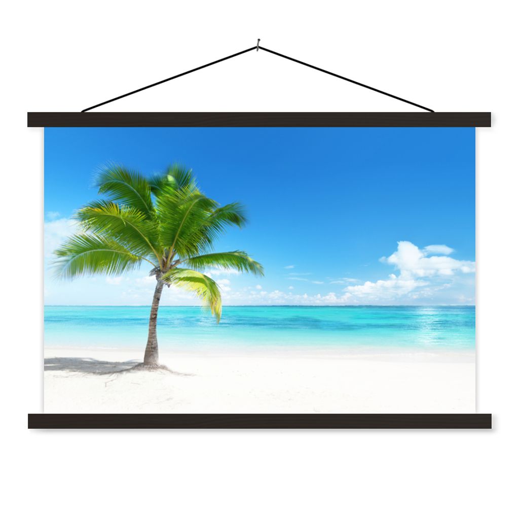 MuchoWow Textilposter Palme - Strand - Meer - Sommer 120x80 cm mit schwarzem Rahmen - Wanddeko