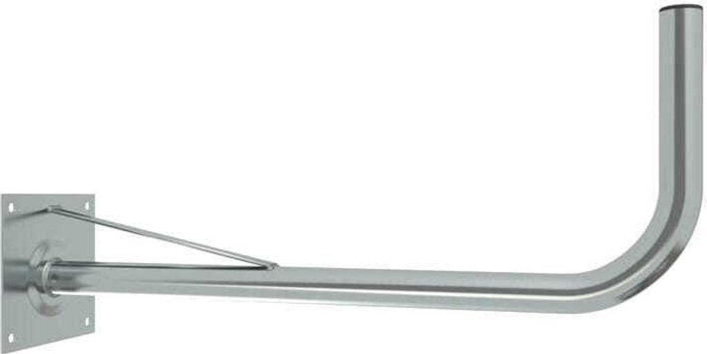 A silver antenna mount is shown against a white background.