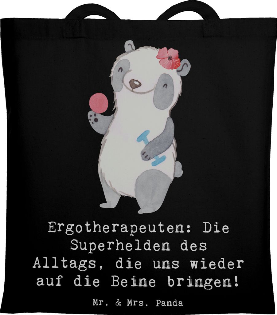 Mr. & Mrs. Panda Tote Bag Ergotherapeutin Superhelden - Schwarz - Geschenk, Geschenke mit Herz, des Alltags, Rehabilitation, Kreative Beschäftigun...