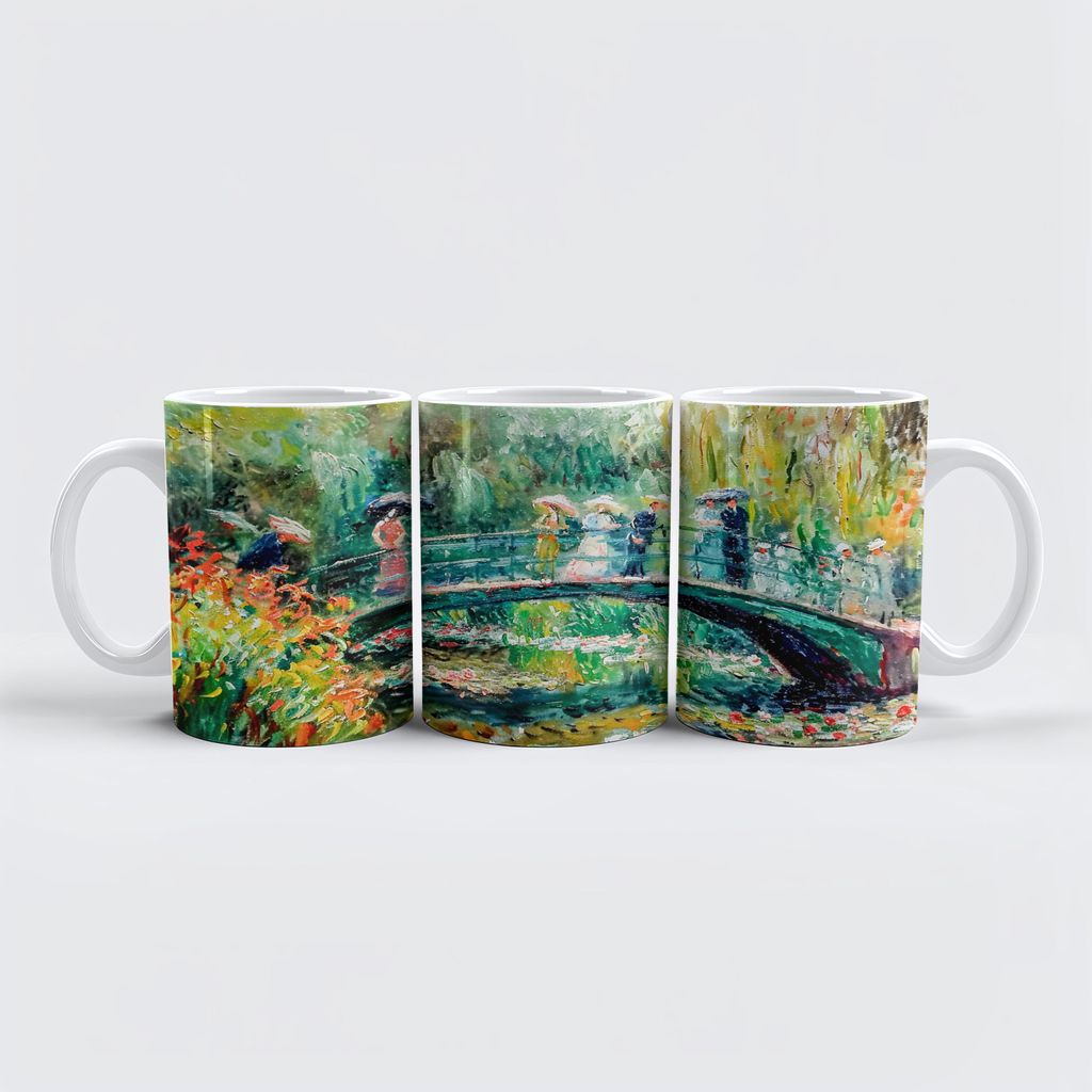 raxxa Premium-Tasse "People on garden bridge with water lilies"