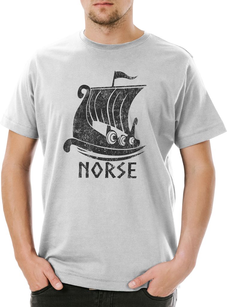 Urban Backwoods Viking Ship VII, Herren T-Shirt, Farbe: Hellgrau, Größe: 3XL