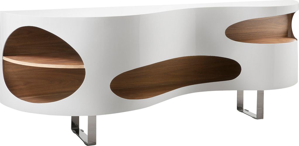 SalesFever Sideboard | MDF-Holz | Füße Edelstahl | B 200 x T 50 x H 75 cm | weiß Hochglanz – walnuss matt