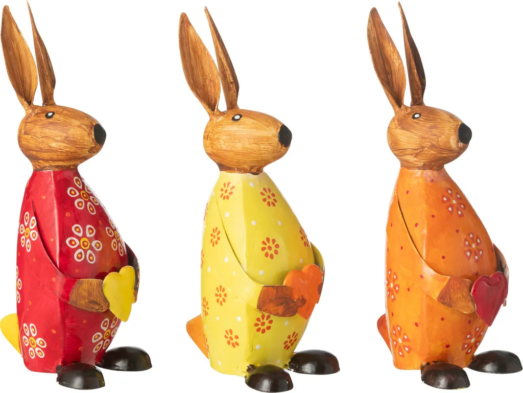 J-Line Lapin avec Coeur en Fer Mixte 3 Modèles Assortis pour Décoration