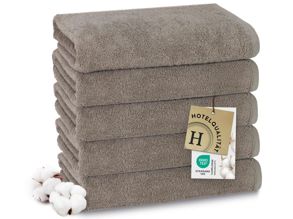 5er Set Duschtücher, 100% Baumwolle, 70x140 cm, taupe Produktbild 