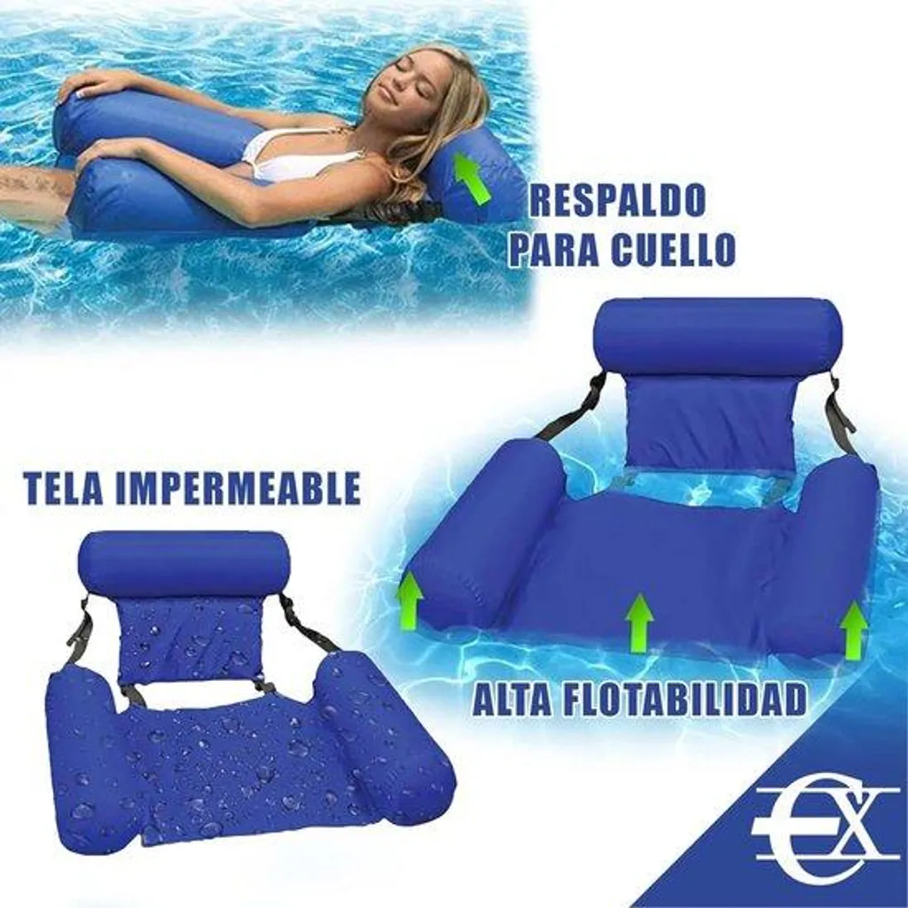 Chaise pliante pour piscine et hamac flottant ergonomique bleu azur