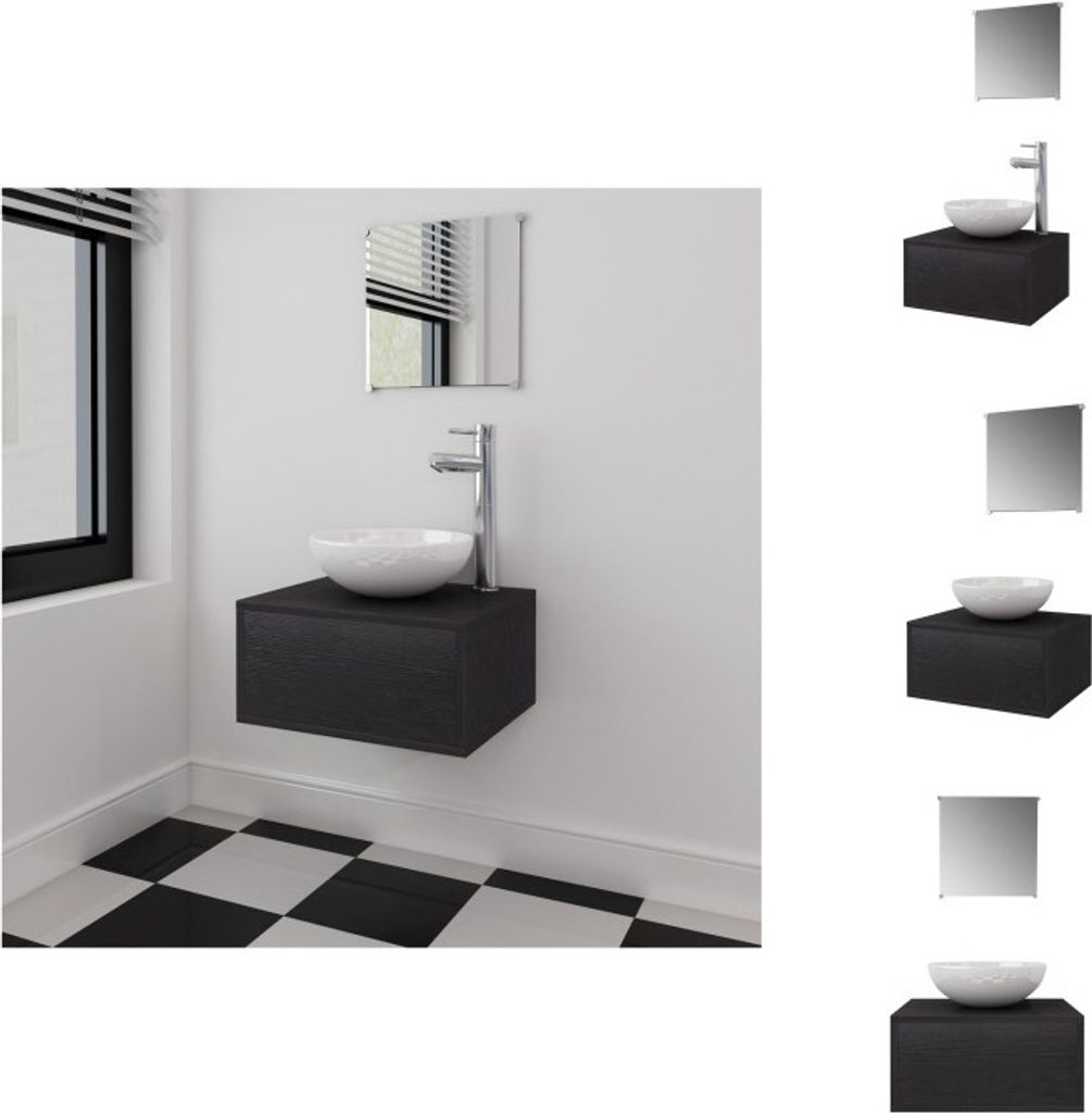 vidaXL 4-tlg. Badmöbel-Set mit Waschbecken und Wasserhahn Schwarz - Badezimmermöbel-Sets
