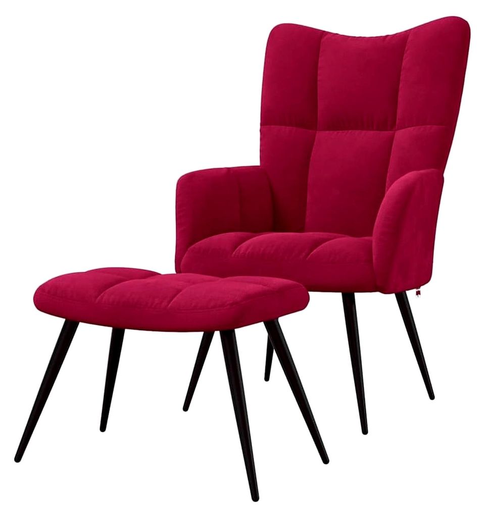 Relaxsessel mit Hocker in Weinrot aus Samt