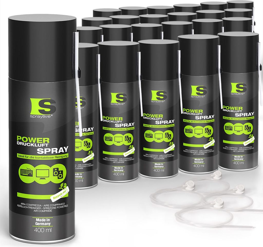 Spraytive 24 x 400ml Power Druckluftspray - Air Duster, Druckluftreiniger, Luftdruckspray, Reinigungsspray