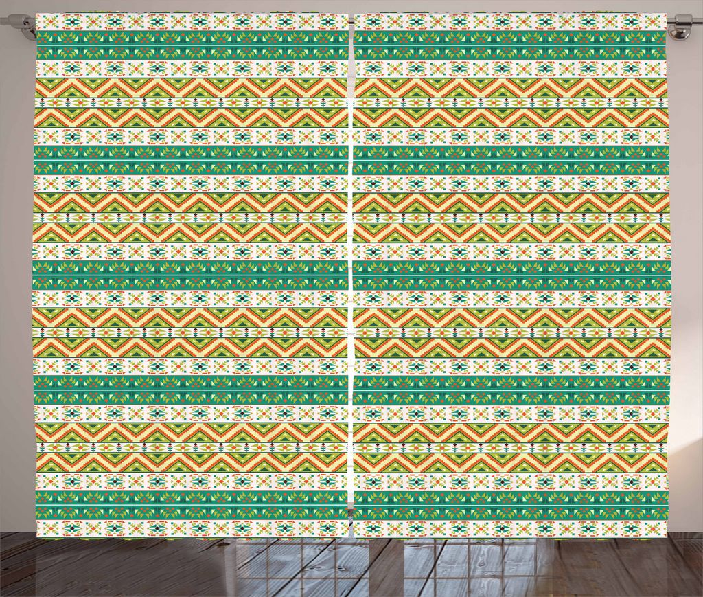 ABAKUHAUS Bunt Rustikaler Vorhang, Kunst, Wohnzimmer Universalband Gardinen mit Schlaufen und Haken, 280 x 175 cm, Pistaziengrün Orange