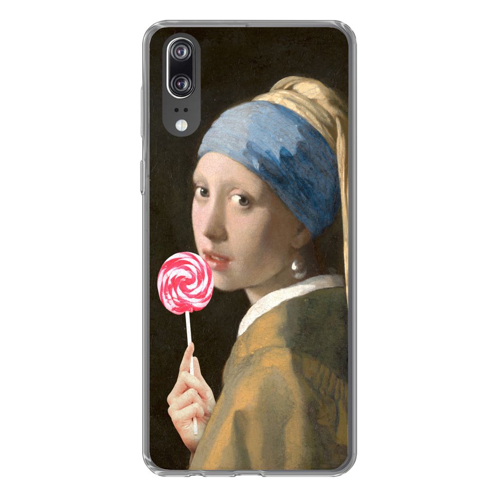 MuchoWow Handyhülle Schutzhülle Hülle für Huawei P20 Das Mädchen mit dem Perlenohrring - Vermeer - Lollipop Silikon Softcase Handy Hülle - ...