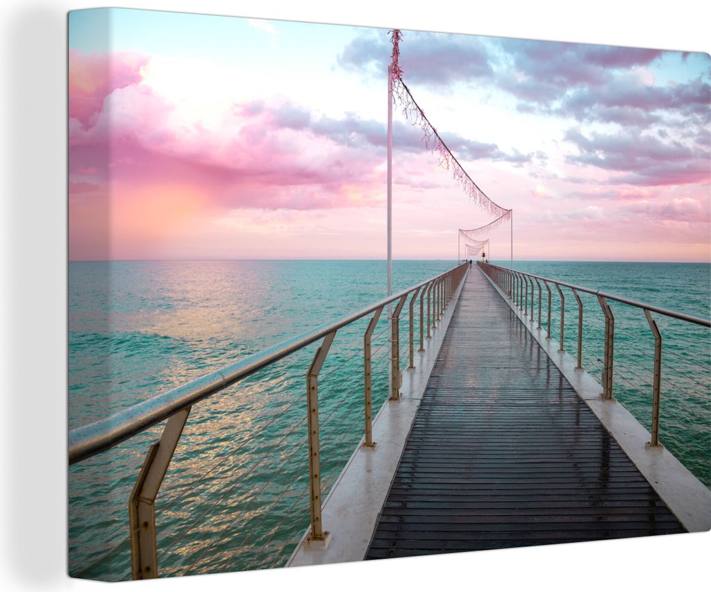OneMillionCanvasses - Leinwandbilder - 140x90 cm, Katalanischer Sonnenuntergang am Meer in Spanien, Wandbilder Kunstdruck Wanddekoration - Foto a...