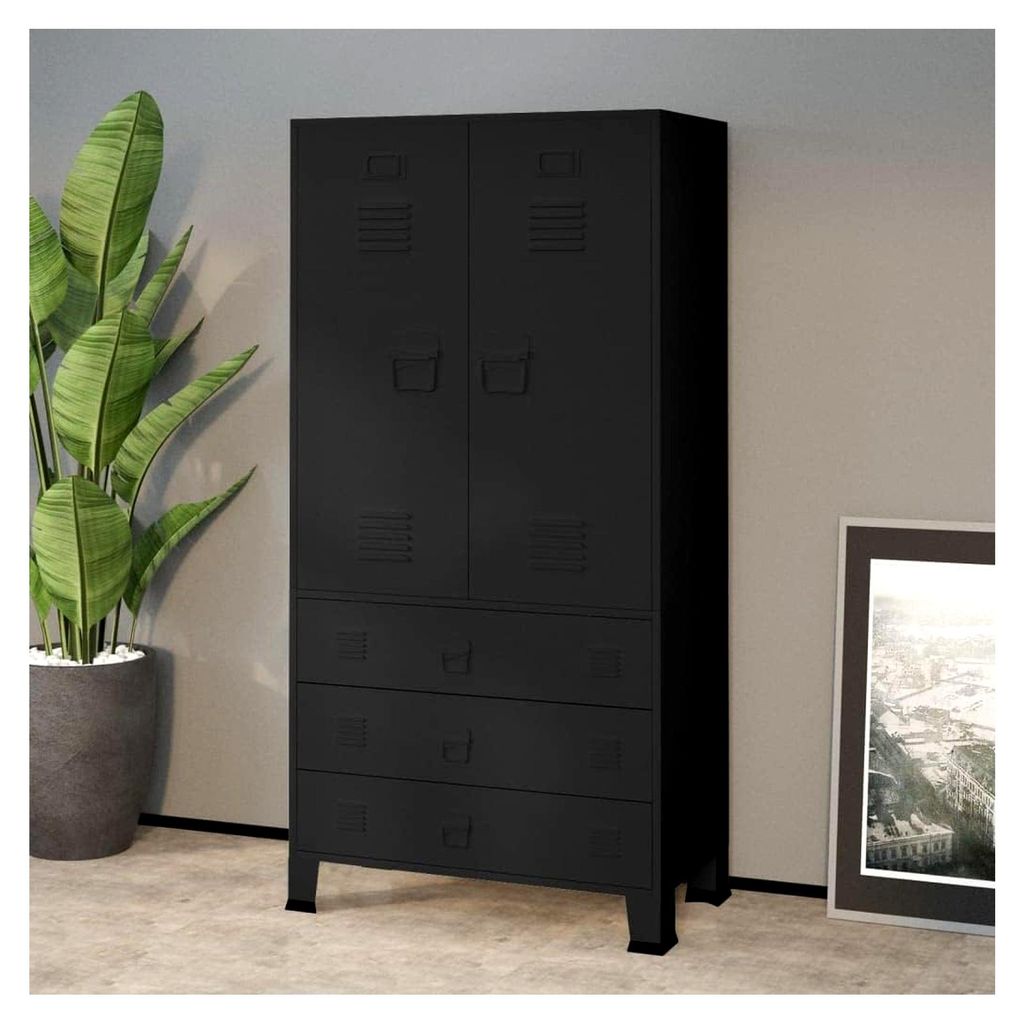 Kleiderschrank aus Metall Schwarz 90x50x180 cm