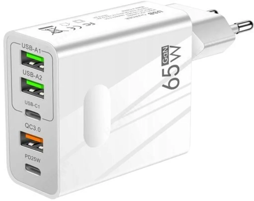 Chargeur rapide 65W GaN Cube PD 3.0 et QC 3.0 polyvalent à 5 sorties USB - 2