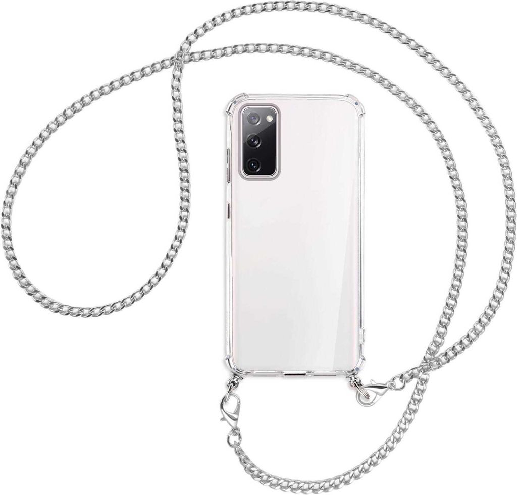 Handykette Backcover-Schutzhülle mit Band (Metall silberfarben) für Samsung Galaxy S20 FE / Lite - silberfarbene Kette