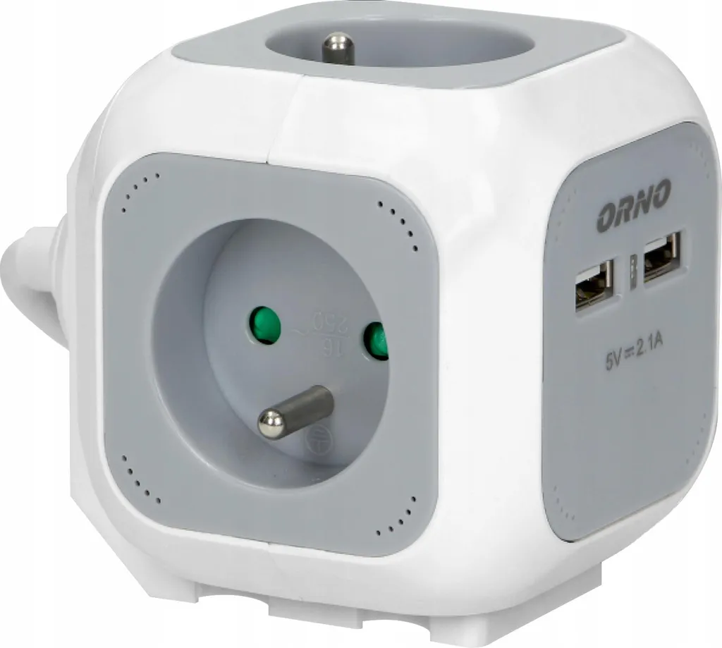 Cubo Multipresa Design ORNO OR-AE-13144 con USB 2.1A e Cavo 1.4m