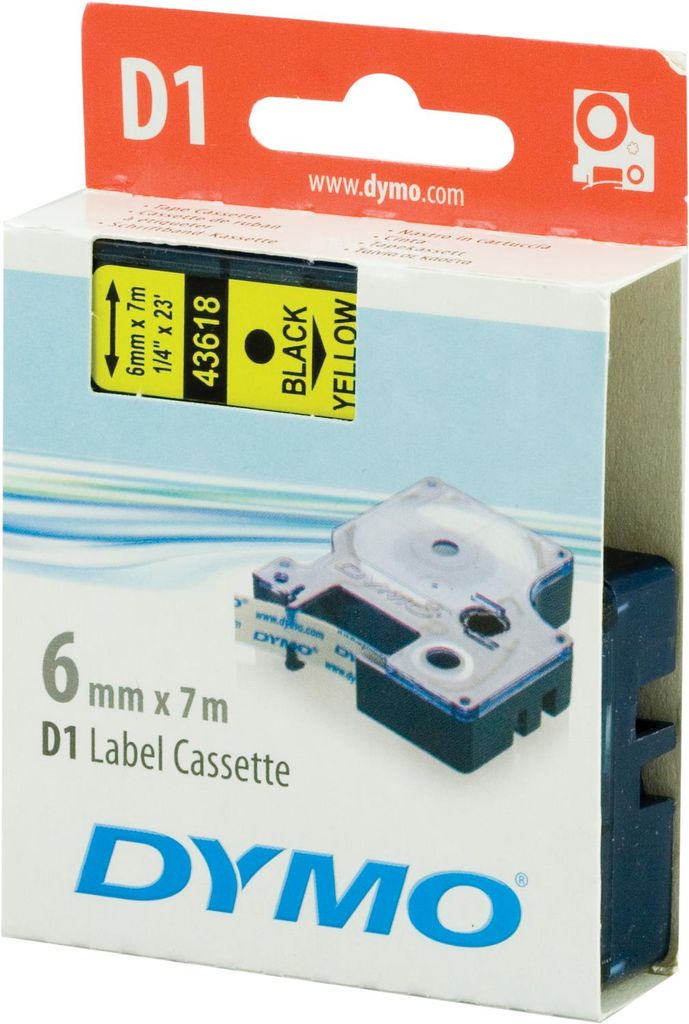 Dymo S0720790 Dymo D1 labelband, 6 mm x 7 m, zwart op geel. Productafbeelding 