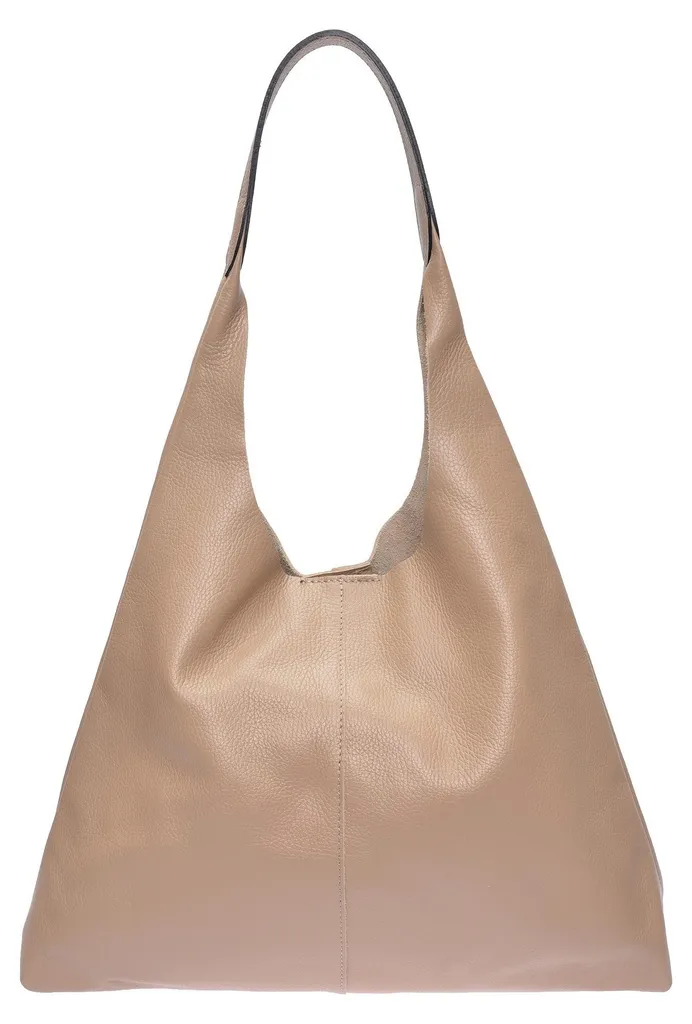 Sac hobo en cuir grainé coloris Fango avec finitions dorées