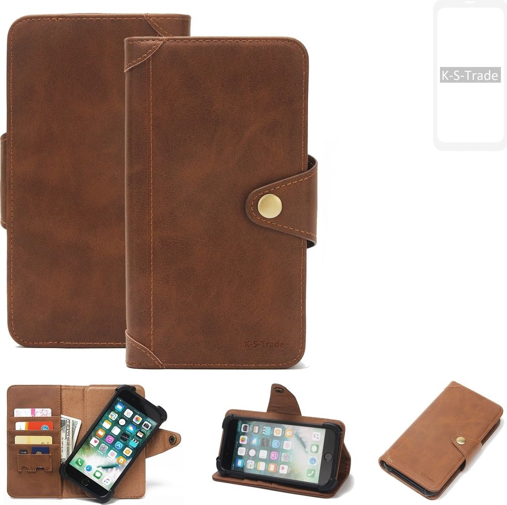 K-S-Trade Handyhülle für Xiaomi Redmi Note 9 Schutz Hülle Walletcase Bookstyle Tasche Case Handytasche Wallet Flipcase Cover PolyurethanBraun (1x)