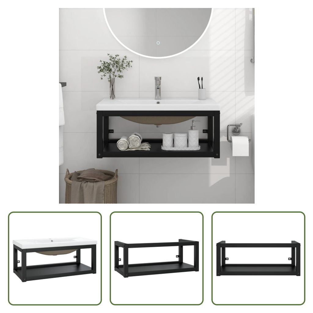 The Living Store Mobiletto da bagno con lavabo in ferro Immagine del prodotto 