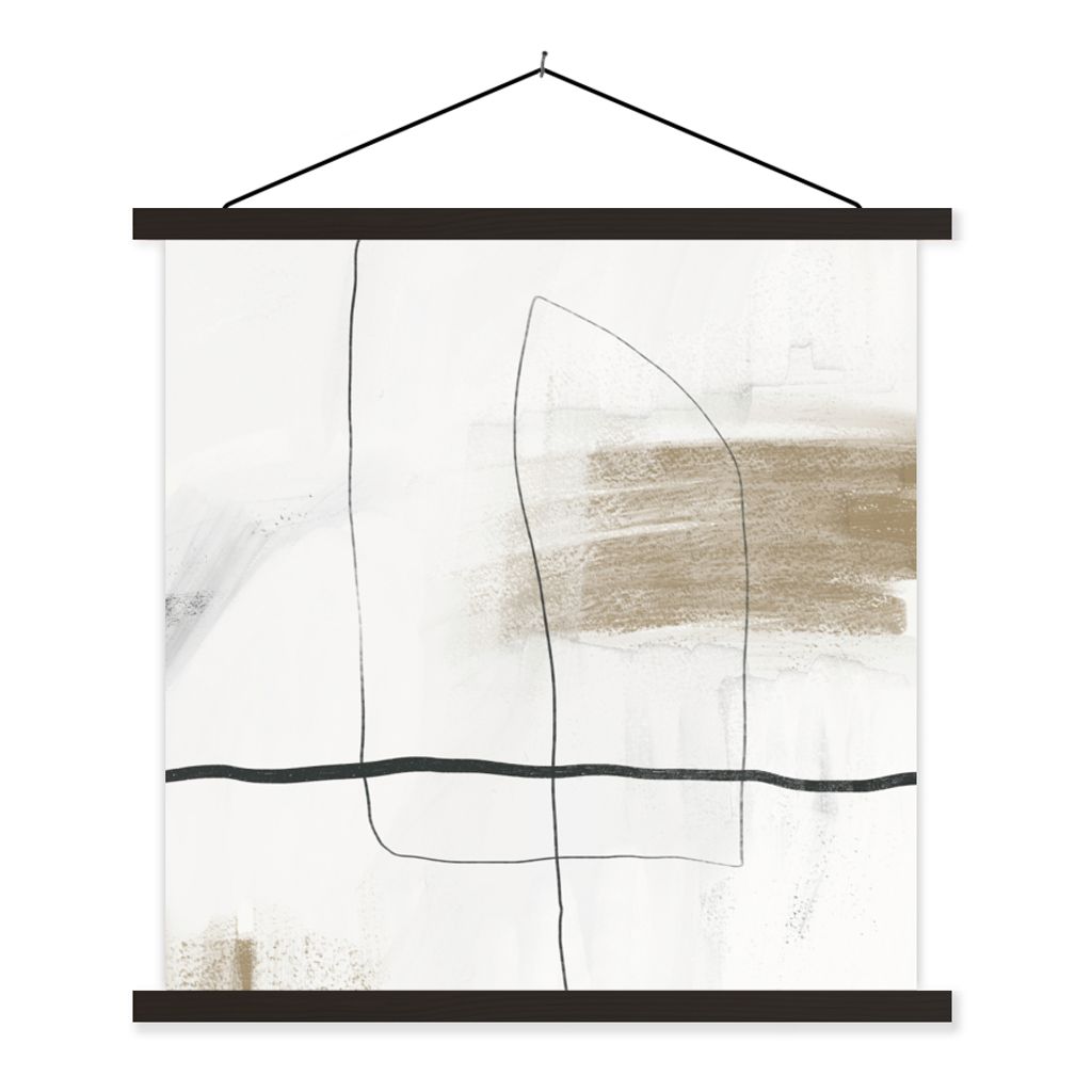 MuchoWow Textilposter Abstrakt - Linien - Taupe - Design 60x60 cm mit schwarzem Rahmen - Posteraufhänger