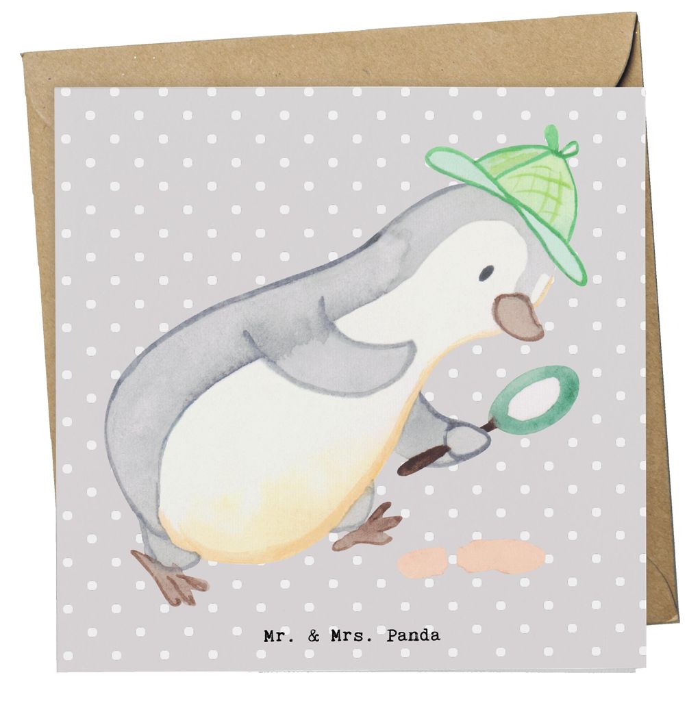 Mr. & Mrs. Panda Grußkarte Detektiv Herz - Grau Pastell - Geschenk, Verdächtig, Ermittler, Agent, Suche, Glückwunschkarte, anlasskarte, faltkart...