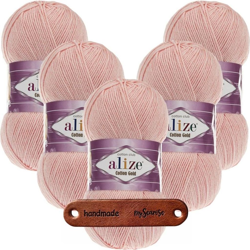 5 x ALIZE Baumwolle Gold 393 Powder Pink mit Label