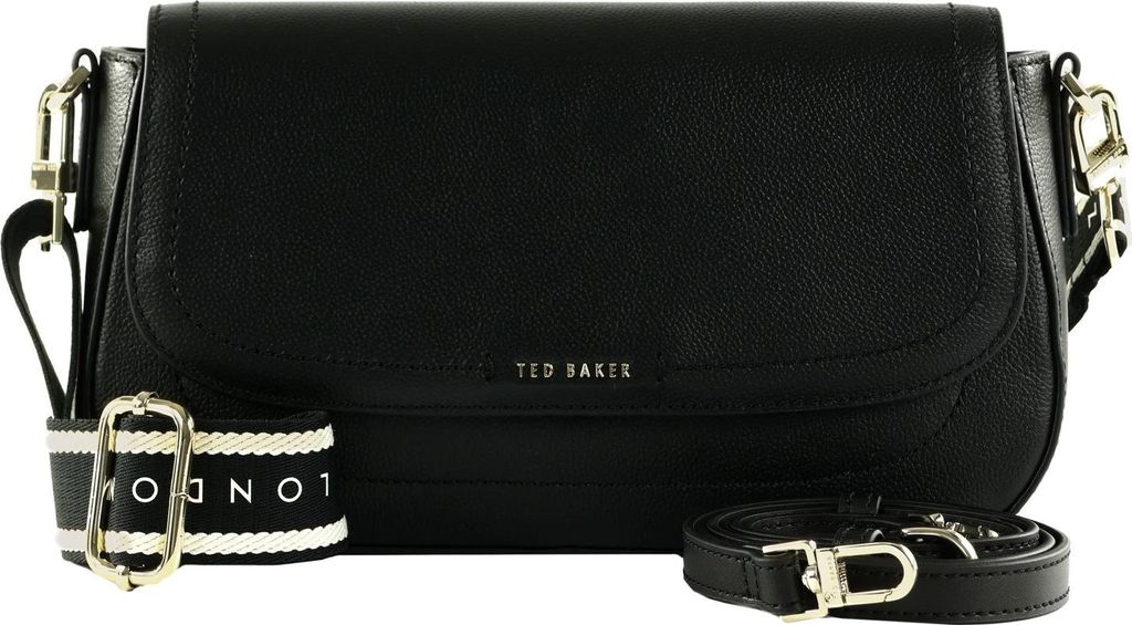 Ted Baker Leder Umhängetasche Louiize Webbing Leather Flapover Crossbody Bag Black schwarz