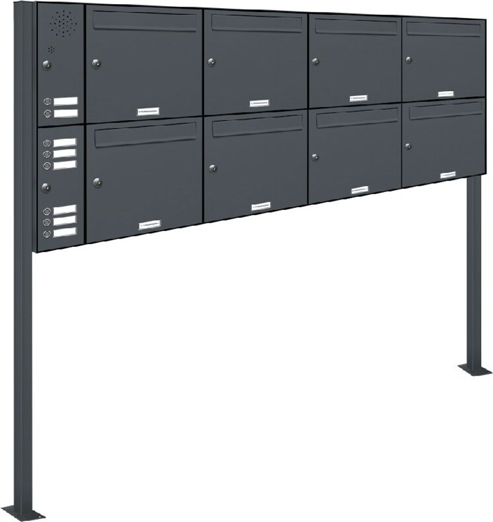 8er Briefkasten Standanlage Freistehend RAL 7016 Anthrazit Klingel