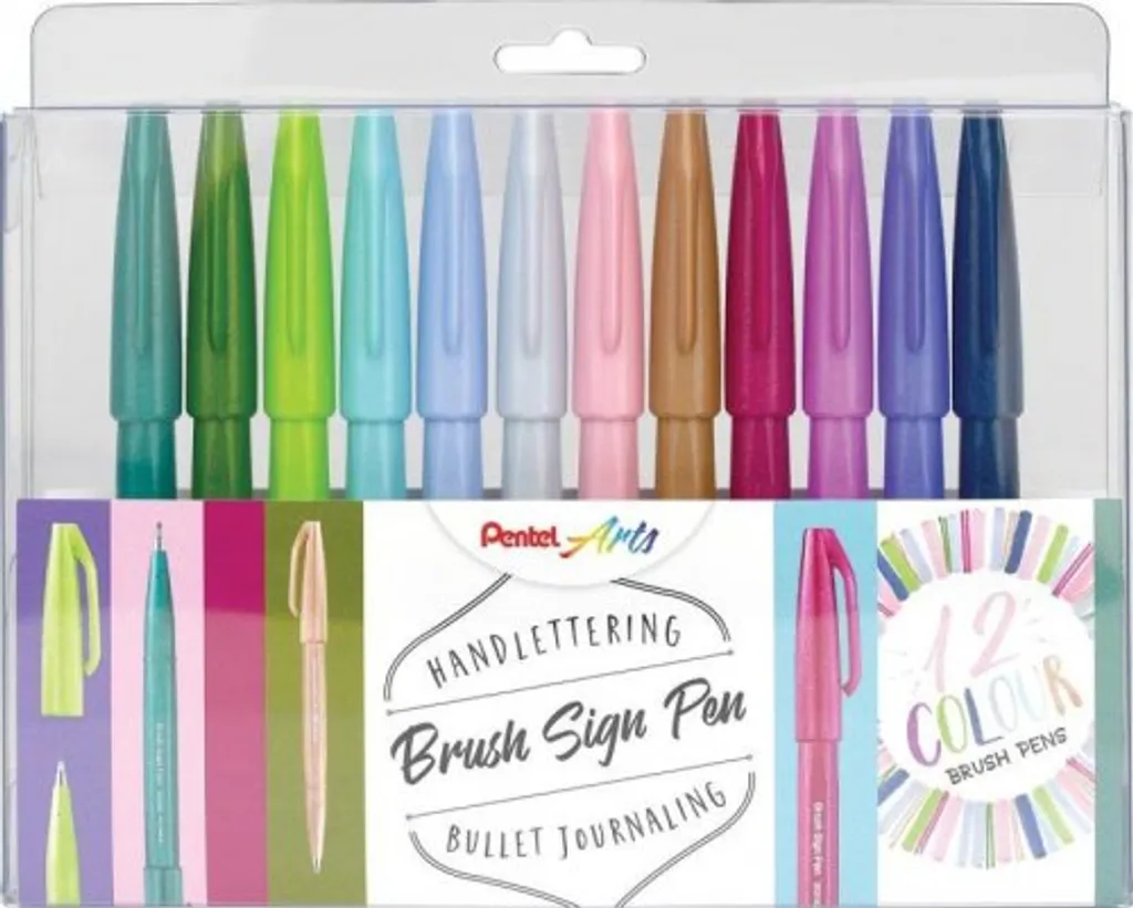 Feutre Pinceau Pentel Sign Pen Brush Pastel Lot de 12 Stylos SES15C