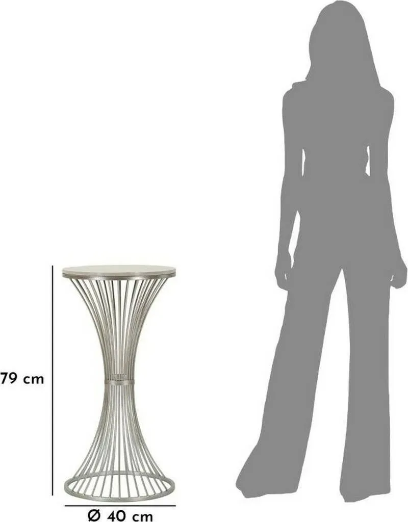 Table Basse Merli Argent 40x40x79h cm avec Base à Lignes Entrelacées