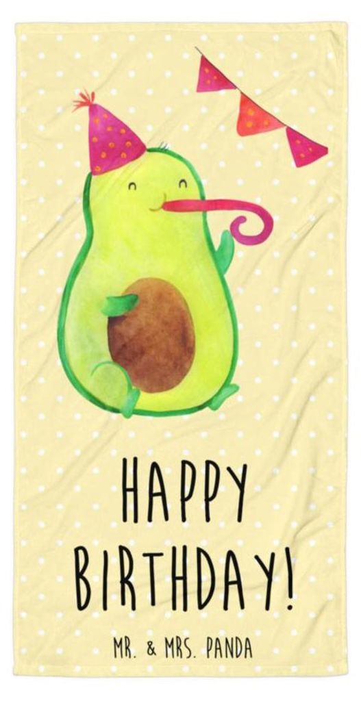 Mr. & Mrs. Panda Handtuch Avocado Geburtstag - Gelb Pastell - Geschenk, Duschtuch, Feier, Party, Alles Gute, Strandtuch, Frottee-Handtuch, Happy Bi...
